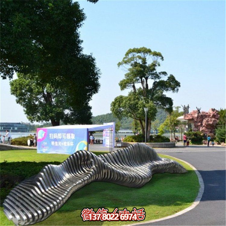不銹鋼異形座椅，金屬波浪形雕塑抽象假山造型椅子