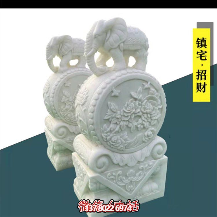 給庭院增添經典氣息，漢白玉石抱鼓門墩裝飾