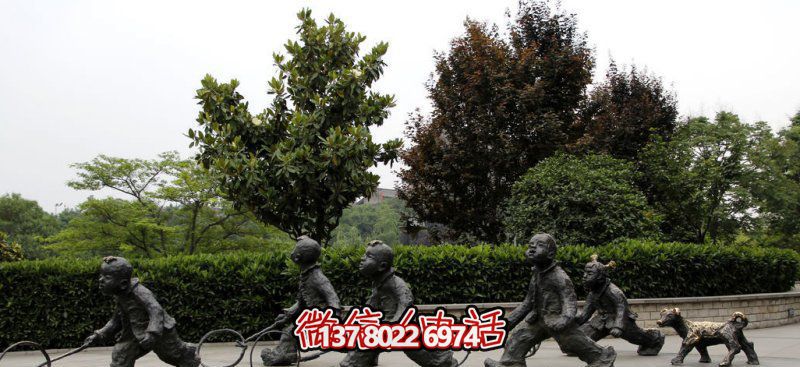 推鐵環(huán)，兒童奔跑，公園雕塑銅雕