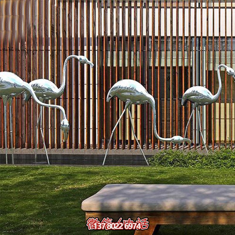 公園休閑裝飾，精美不銹鋼雕塑火烈鳥