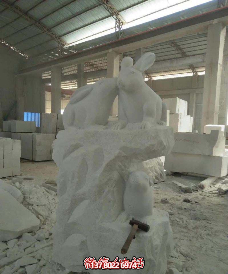 名門大號石雕兔子雕塑，高端裝飾您的別墅