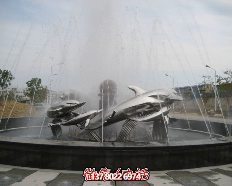 不銹鋼海豚雕塑，裝飾現(xiàn)代廣場(chǎng)的水景