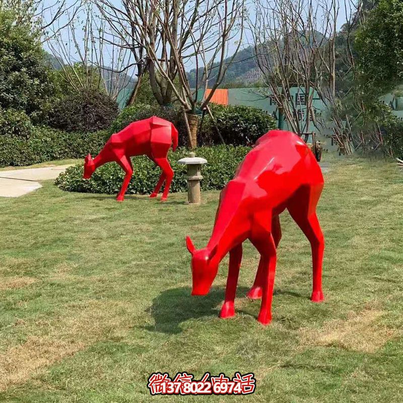 玻璃鋼梅花鹿雕塑裝飾品，紅色景觀裝飾