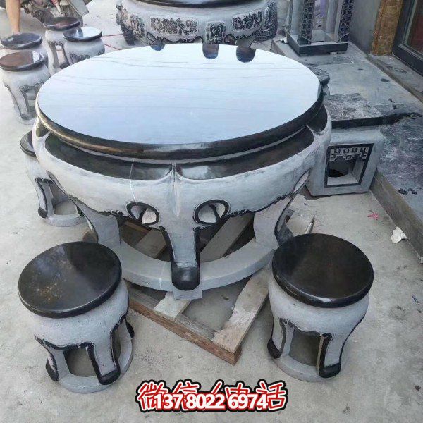 大理石石雕景觀戶(hù)外圓形石桌石凳雕塑