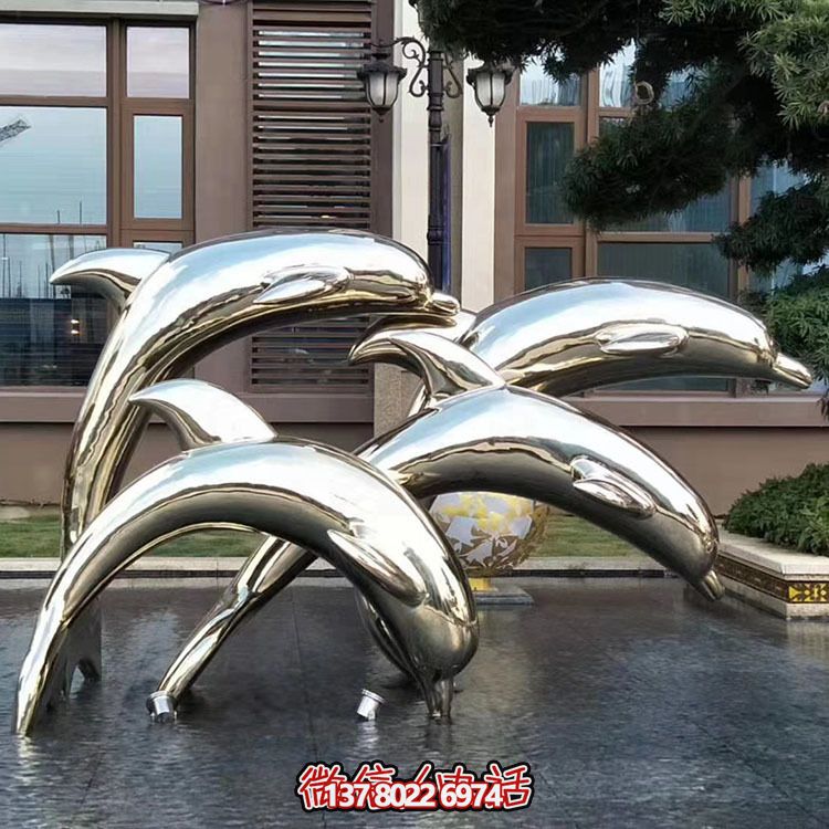 海豚潛泳雕塑，不銹鋼持久耐用