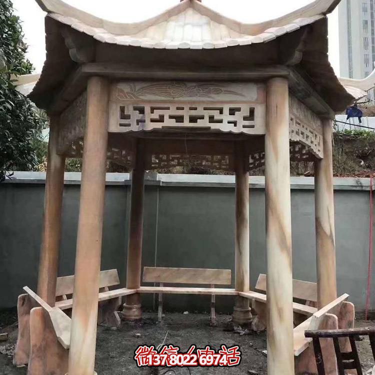 天然紅木雕刻涼亭，打造復古中式庭院休閑石亭