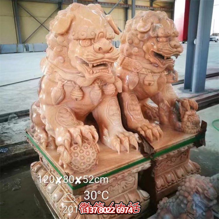庭院門(mén)口晚霞紅大理石石雕獅子雕塑