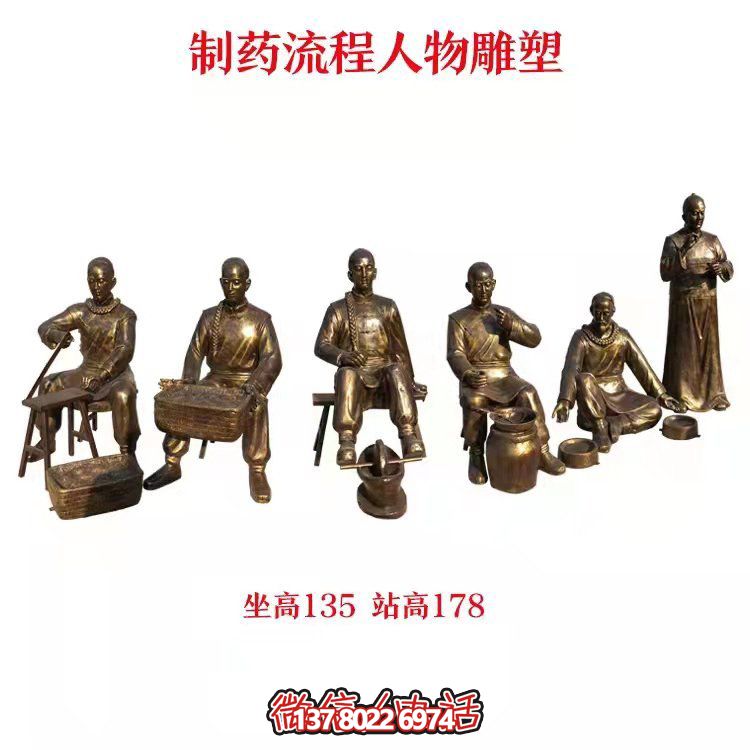 公園玻璃鋼仿銅古人中醫(yī)制藥流程人物雕塑