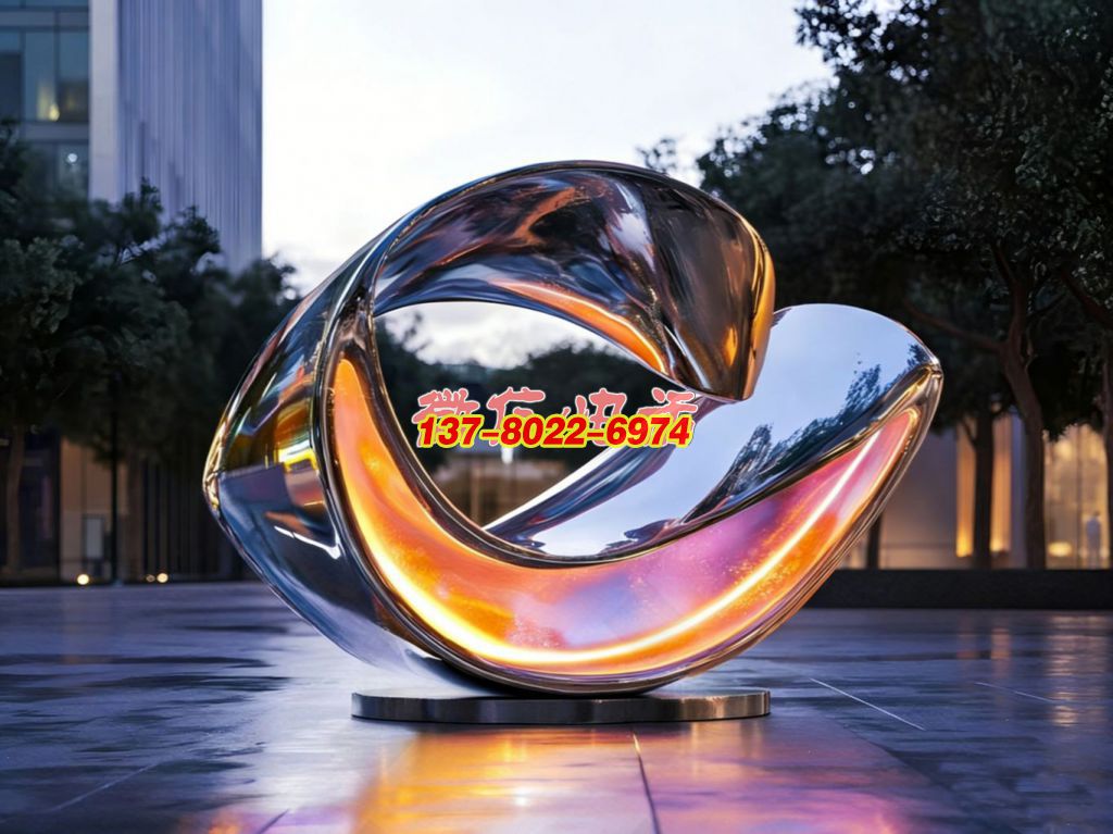 《鎏光環旋》—— 城市天際下的鏡面不銹鋼創意抽象景觀雕塑